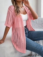 Eleganter Damen-Strickcardigan mit Lochmuster und halblangen Ärmeln für leichte und stilvolle Lagenlooks