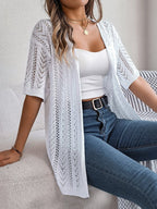 Eleganter Damen-Strickcardigan mit Lochmuster und halblangen Ärmeln für leichte und stilvolle Lagenlooks