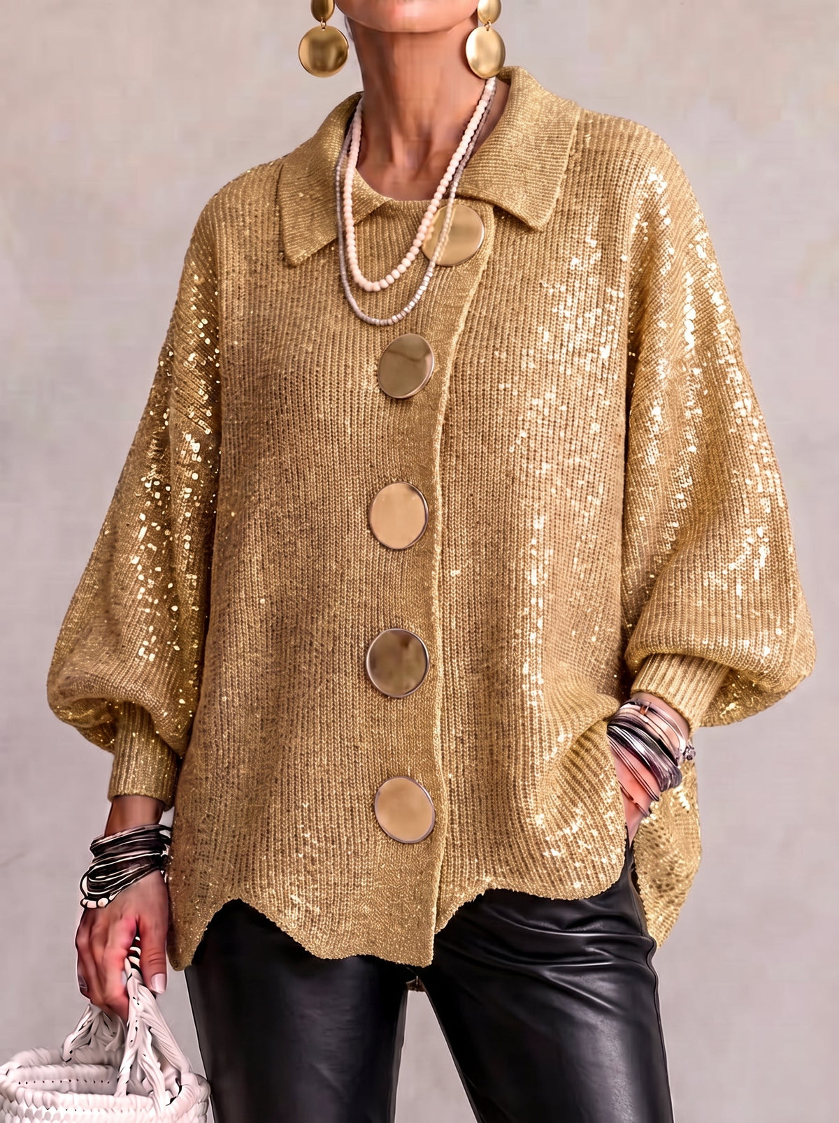 Women's Oversized Button-Front Knit Cardigan
