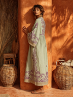 Women's Bohemian Printed Split Neck Maxi Dress with Side Pockets