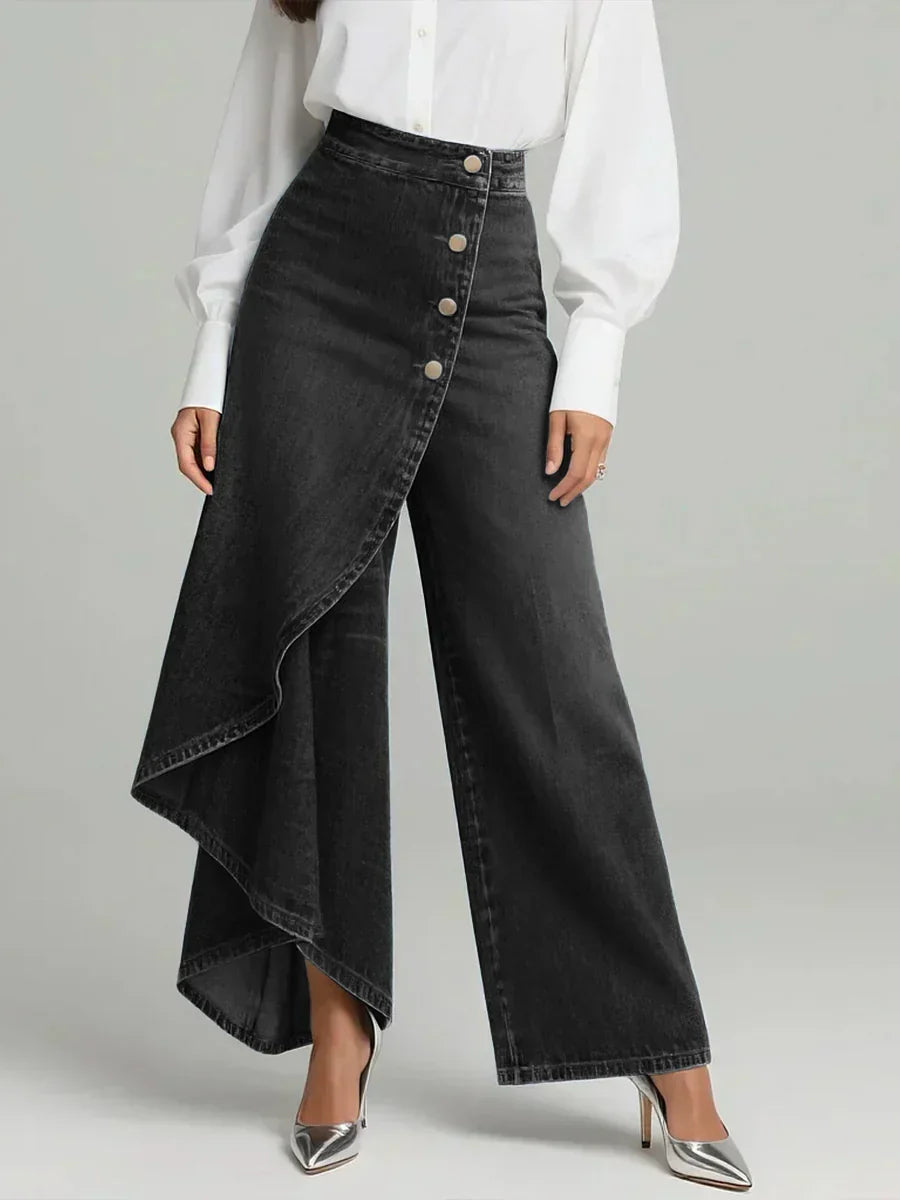 Jean large à jambes évasées pour femme avec empiècement asymétrique