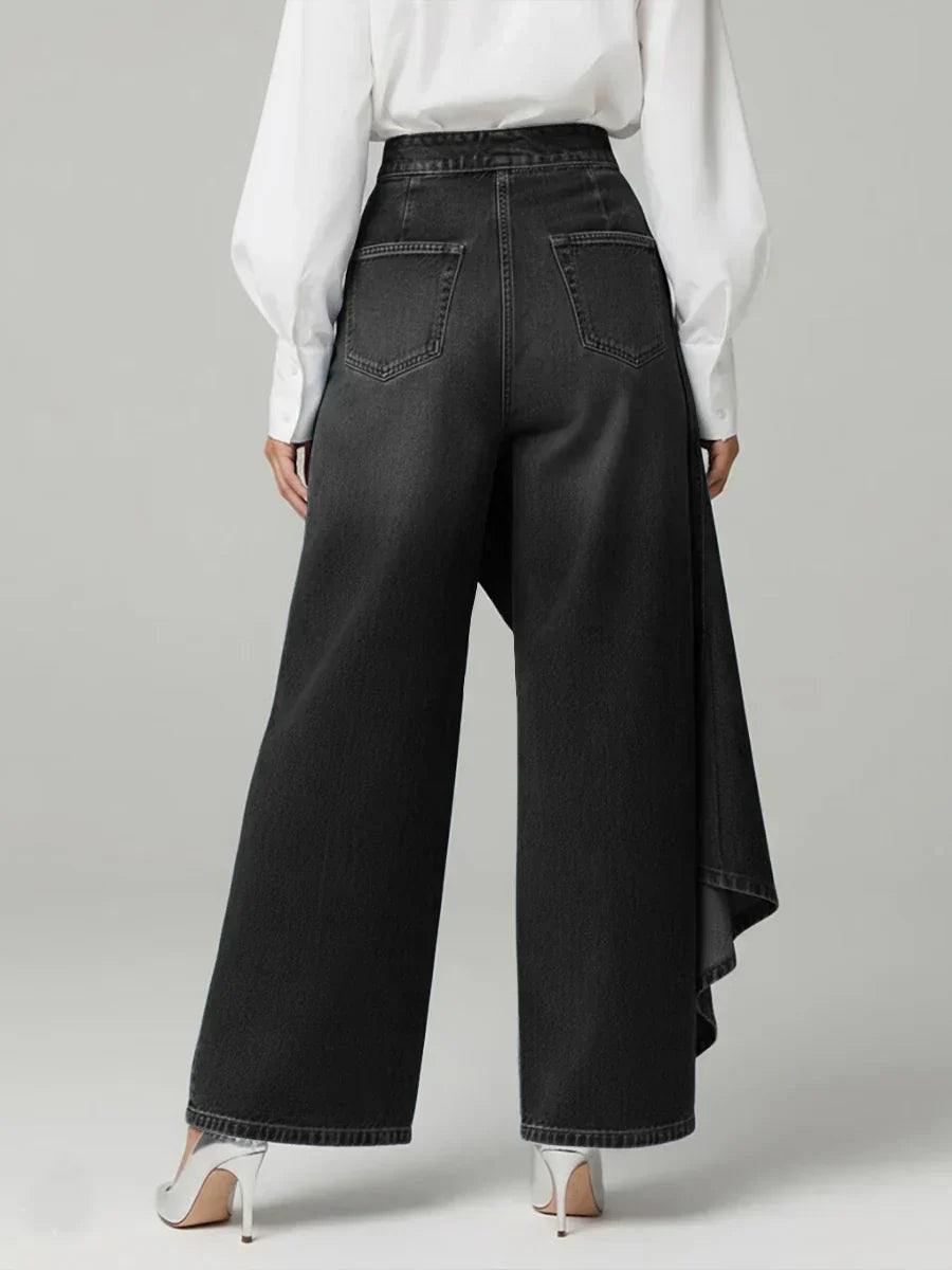 Asymmetriske jeans med overlag og brede ben til kvinder