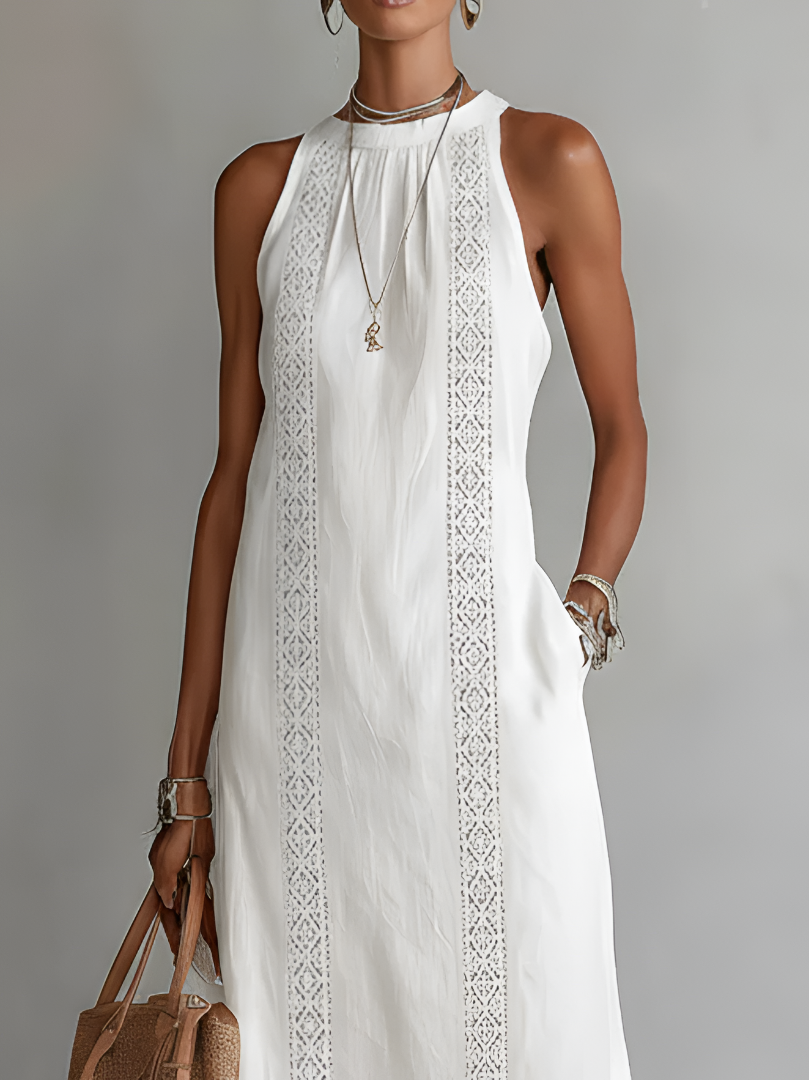 Robe midi pour femme à empiècements en dentelle
