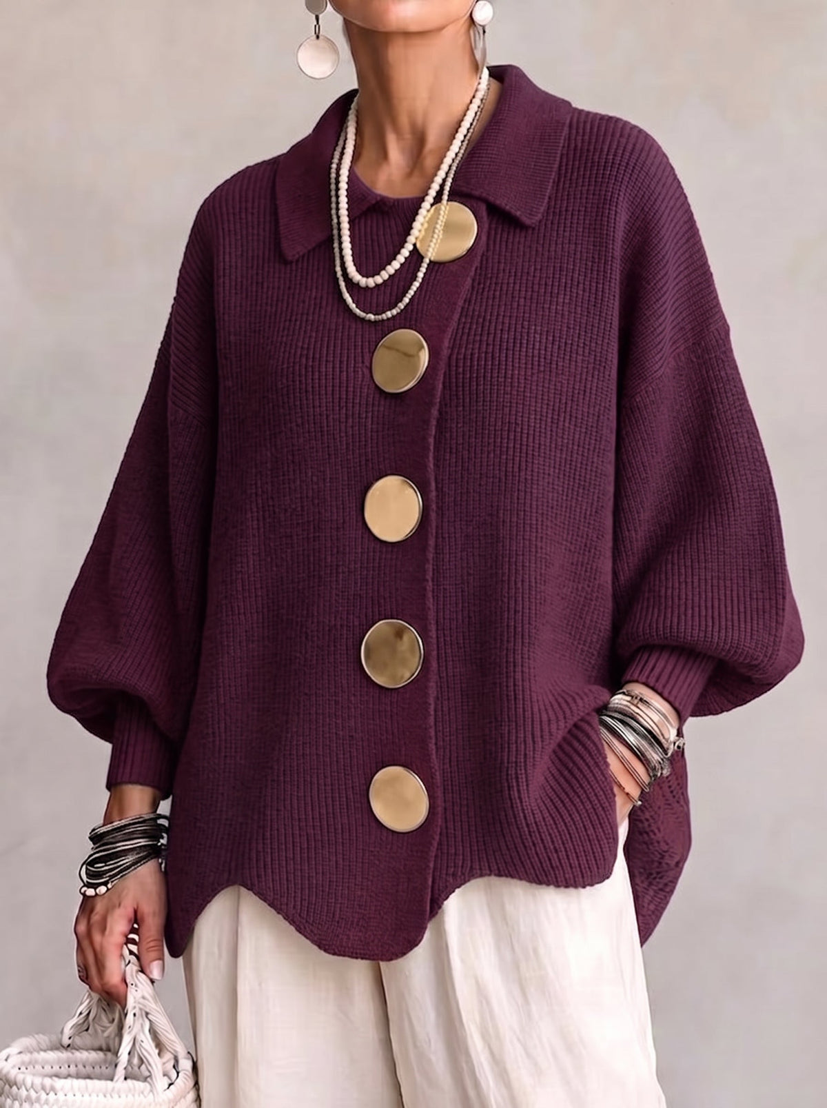 Women's Oversized Button-Front Knit Cardigan