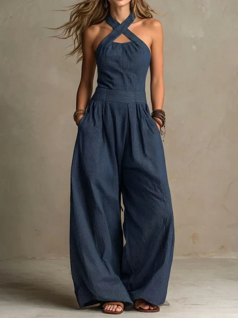 Women's Crisscross Halter Wide-Leg Jumpsuit