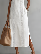 Robe midi pour femme à empiècements en dentelle