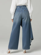 Asymmetriske jeans med overlag og brede ben til kvinder