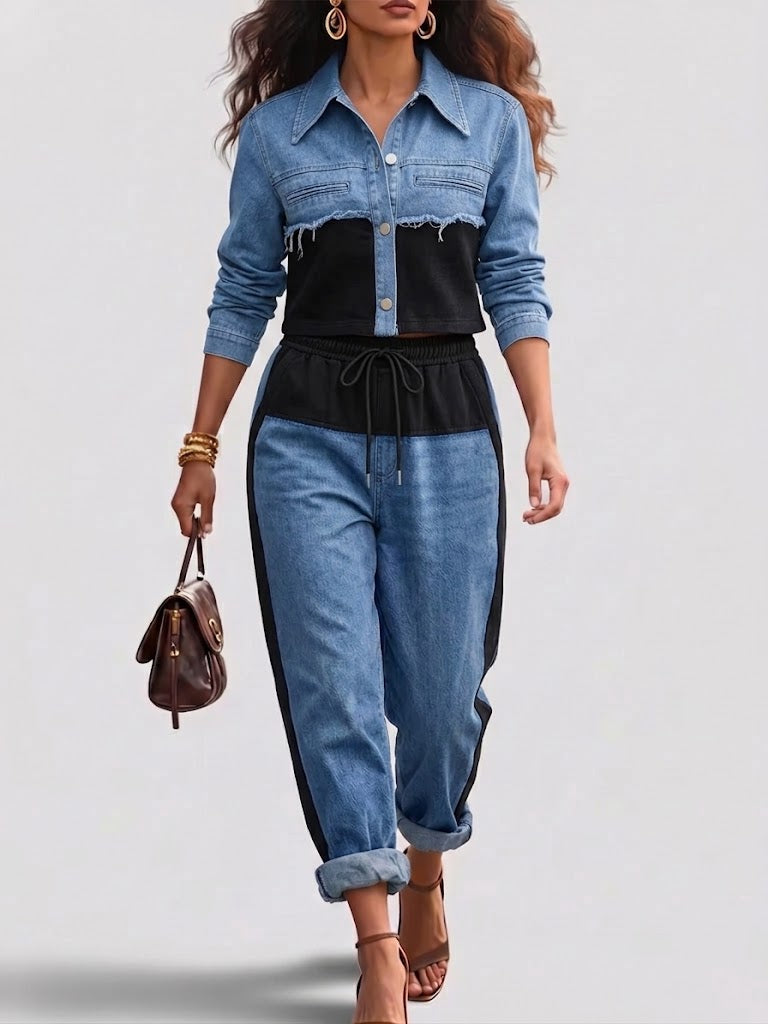 Women’s Denim Contrast Two-Piece Set