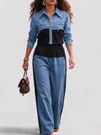 Women’s Denim Contrast Two-Piece Set