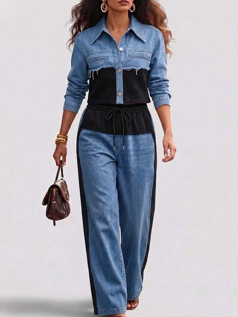 Women’s Denim Contrast Two-Piece Set