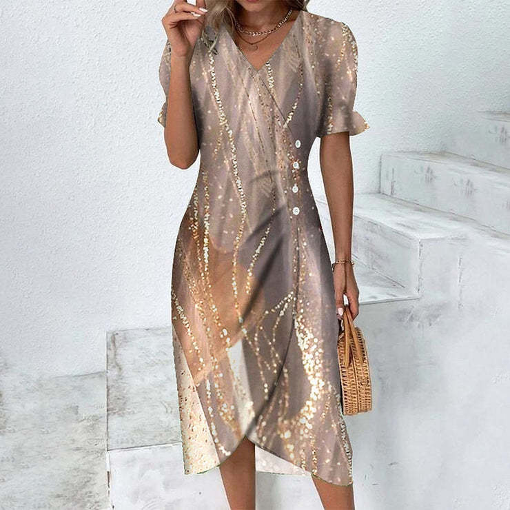 Robe midi portefeuille à imprimé floral pour femme avec détail de boutons sur le côté
