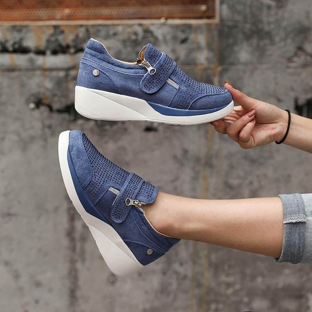 Women's Perforated Zip-Up Wedge Sneakers