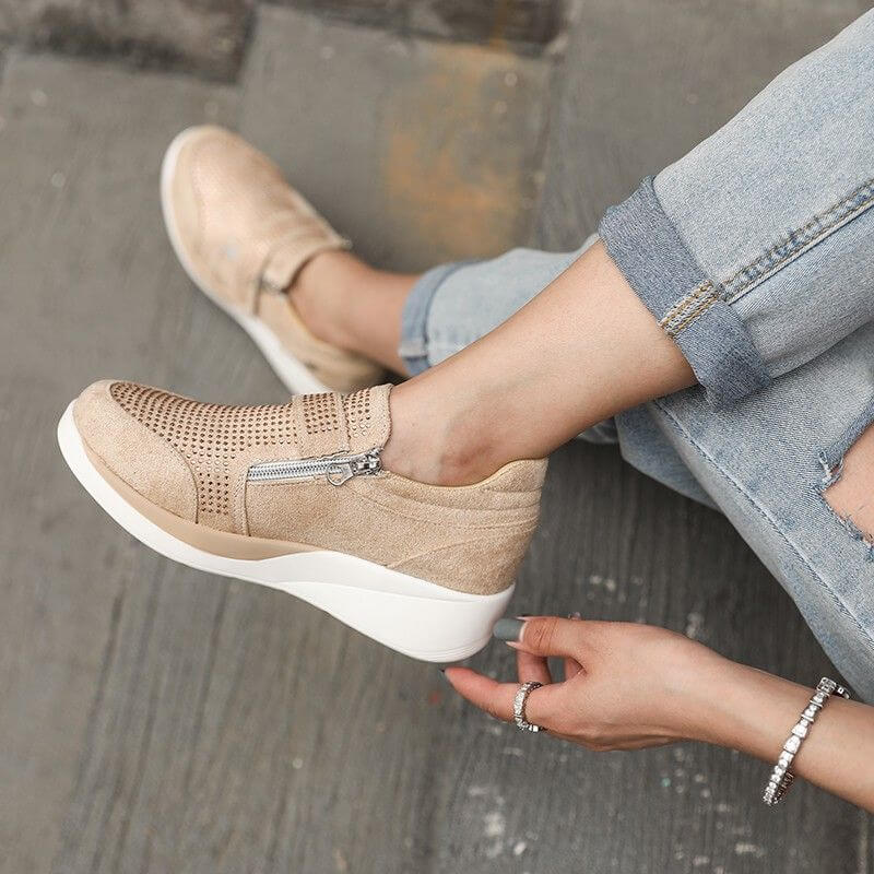 Women's Perforated Zip-Up Wedge Sneakers