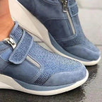 Women's Perforated Zip-Up Wedge Sneakers