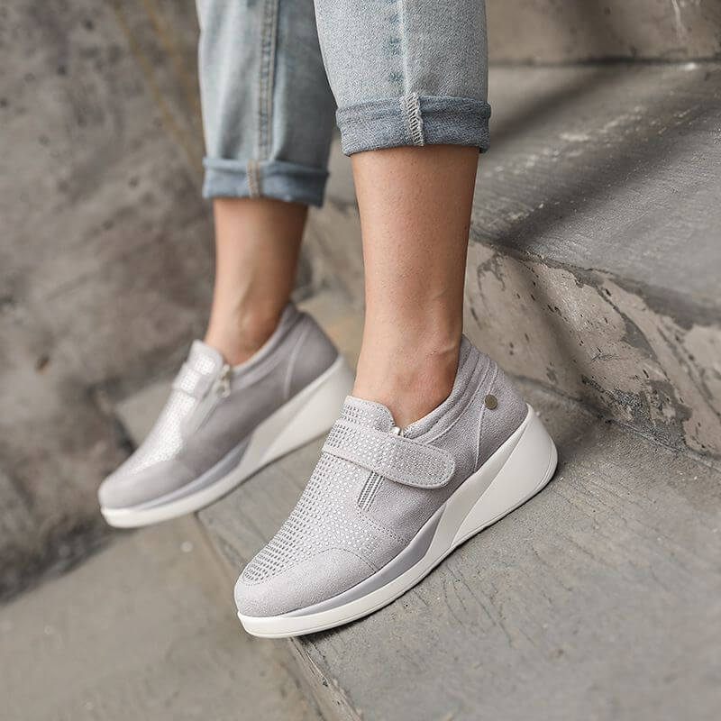 Women's Perforated Zip-Up Wedge Sneakers