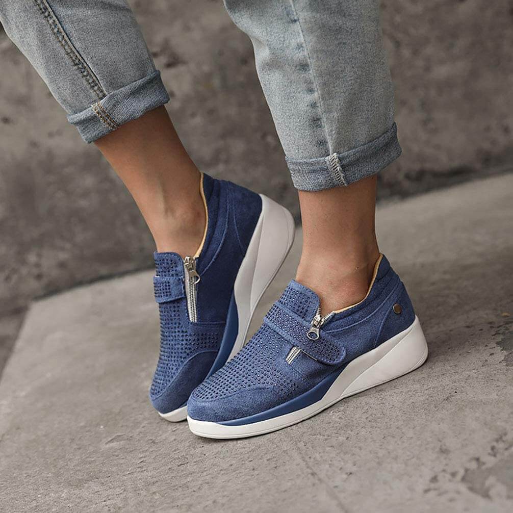 Women's Perforated Zip-Up Wedge Sneakers