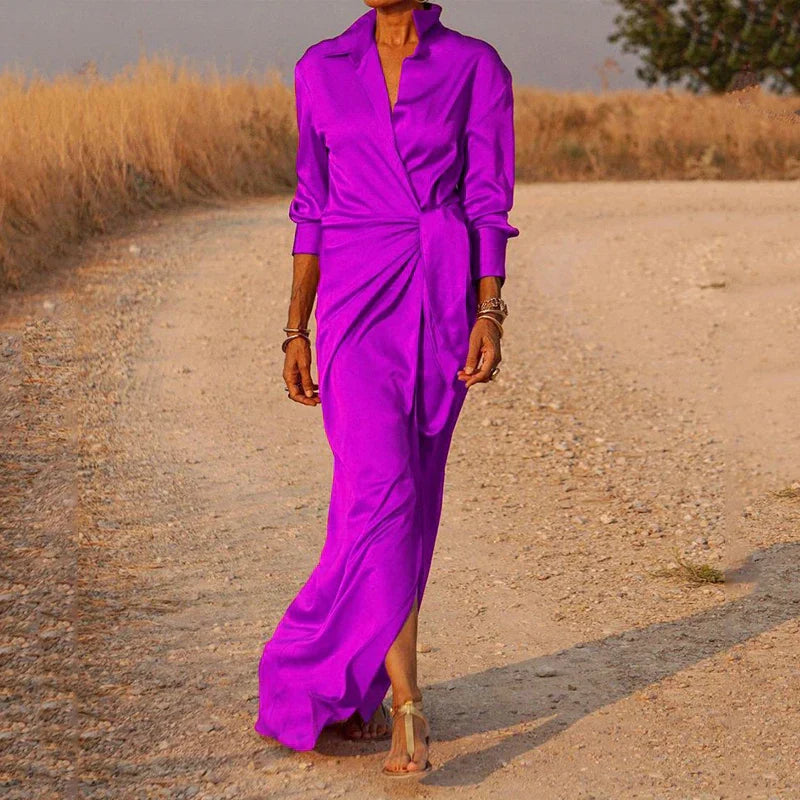 Maxikleid für Damen mit Wickeldesign und Kragen für elegante Anlässe