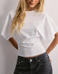 Women's Batwing Sleeve Cinched Waist T-Shirt with Relaxed Fit and Crew Neck