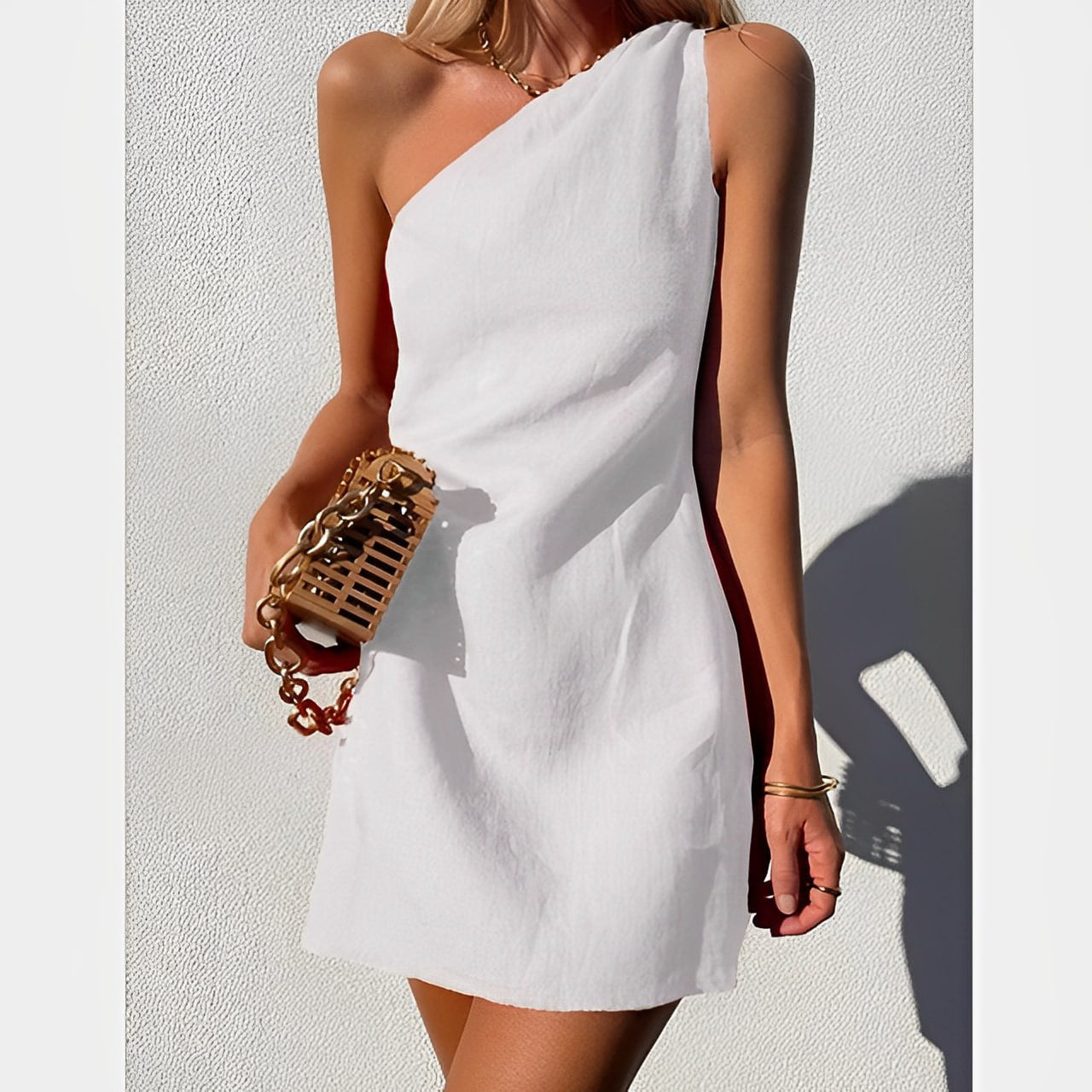 Damen-Minikleid mit Ein-Schulter-Design und lockerem Schnitt für sommerliche Anlässe