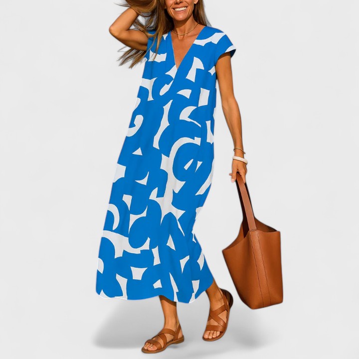 Women’s Abstract Print V-Neck Maxi Dress