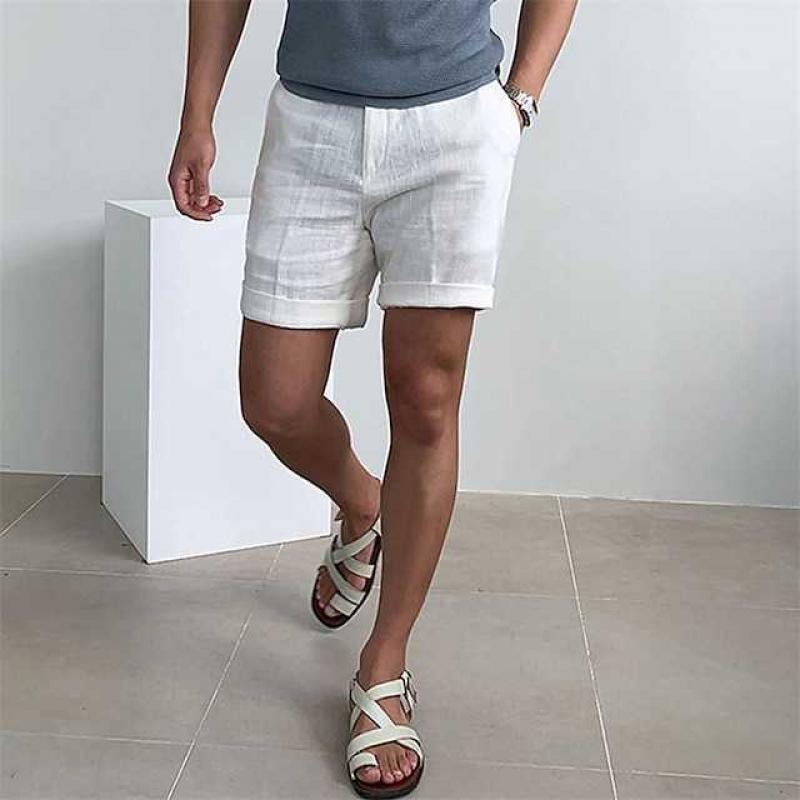 Men's Relaxed Linen Shorts with Turn-Up Hems for Everyday Summer Wear