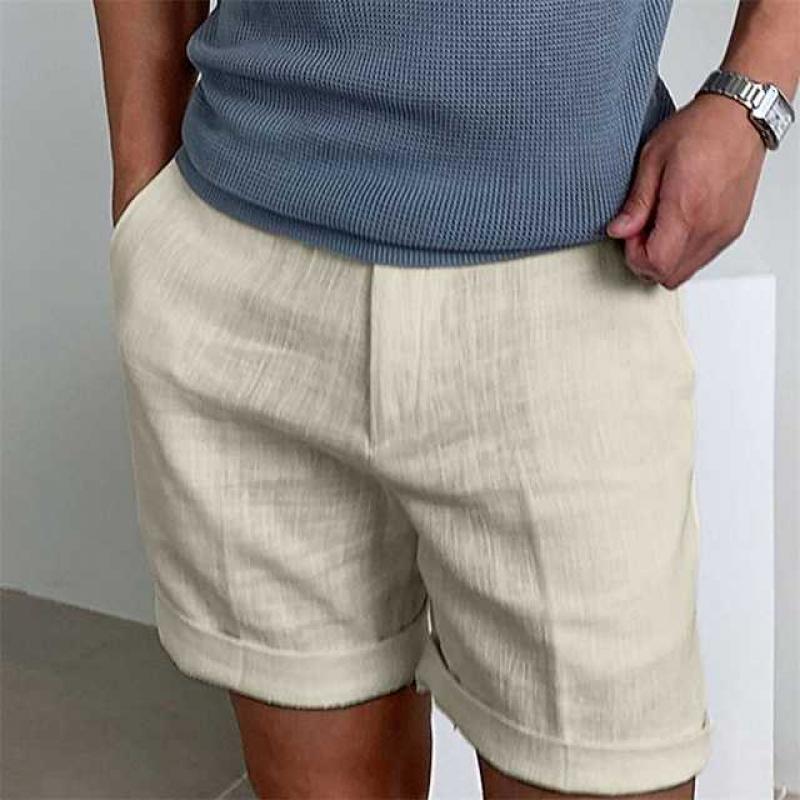 Herren Leinen-Shorts mit weitem Schnitt und umgeschlagenen Säumen für den täglichen Sommergebrauch