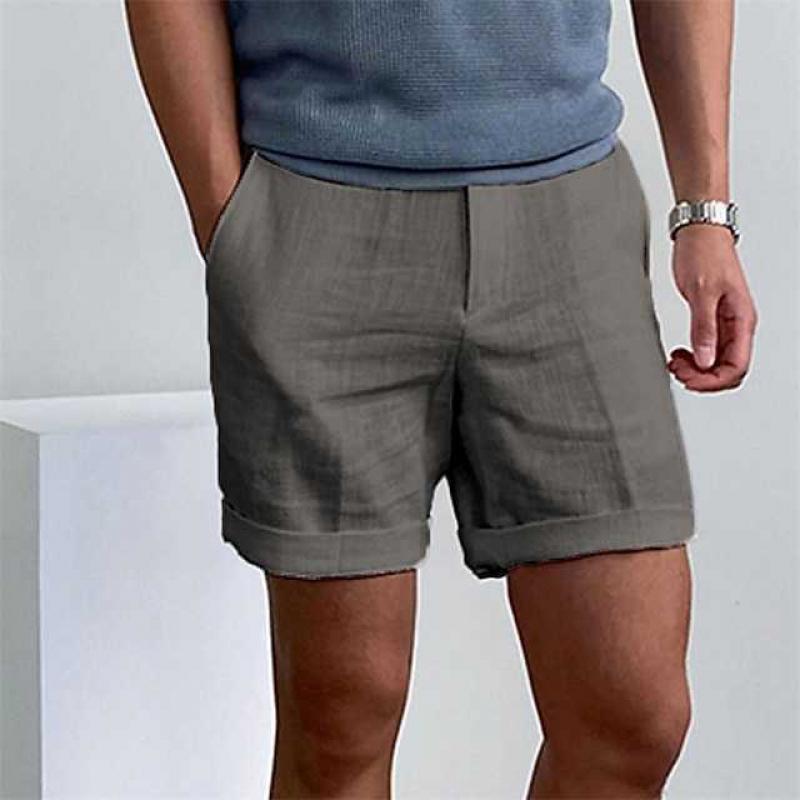 Herren Leinen-Shorts mit weitem Schnitt und umgeschlagenen Säumen für den täglichen Sommergebrauch
