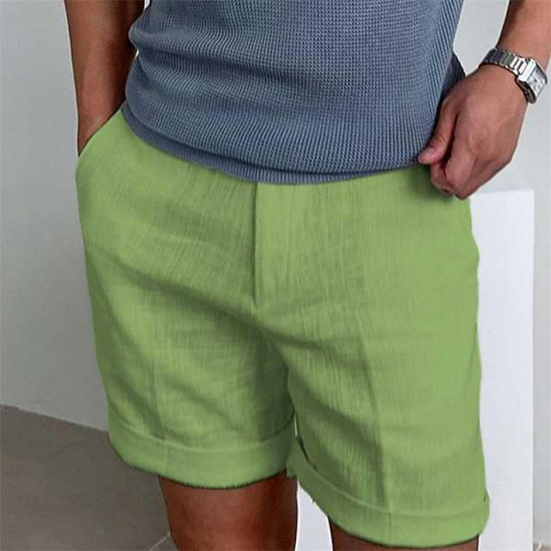 Herren Leinen-Shorts mit weitem Schnitt und umgeschlagenen Säumen für den täglichen Sommergebrauch