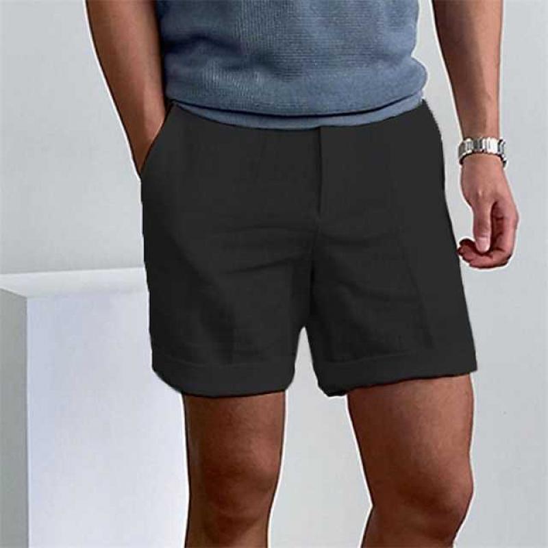 Herren Leinen-Shorts mit weitem Schnitt und umgeschlagenen Säumen für den täglichen Sommergebrauch