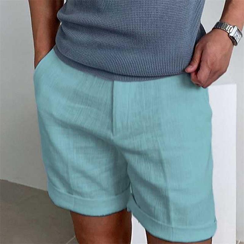 Herren Leinen-Shorts mit weitem Schnitt und umgeschlagenen Säumen für den täglichen Sommergebrauch