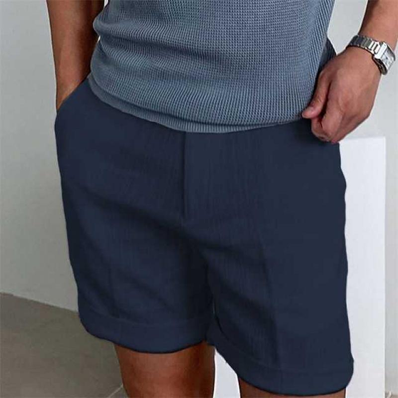 Herren Leinen-Shorts mit weitem Schnitt und umgeschlagenen Säumen für den täglichen Sommergebrauch