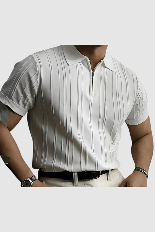 Herren-Poloshirt mit Rippstruktur, Reißverschluss am Kragen und Smart-Casual-Passform