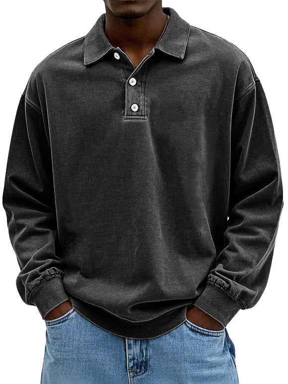 Gewaschenes Langarm-Poloshirt für Herren