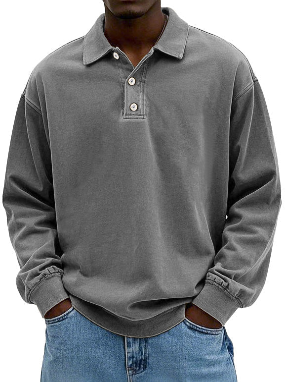 Gewaschenes Langarm-Poloshirt für Herren