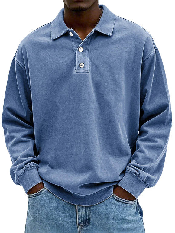 Gewaschenes Langarm-Poloshirt für Herren