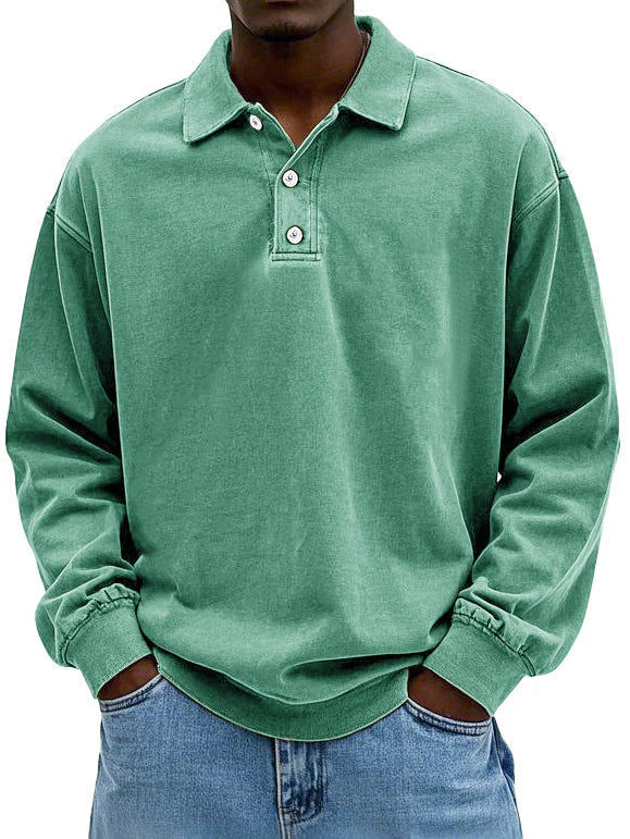Gewaschenes Langarm-Poloshirt für Herren