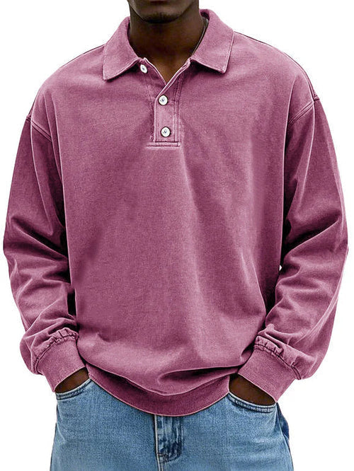 Gewaschenes Langarm-Poloshirt für Herren