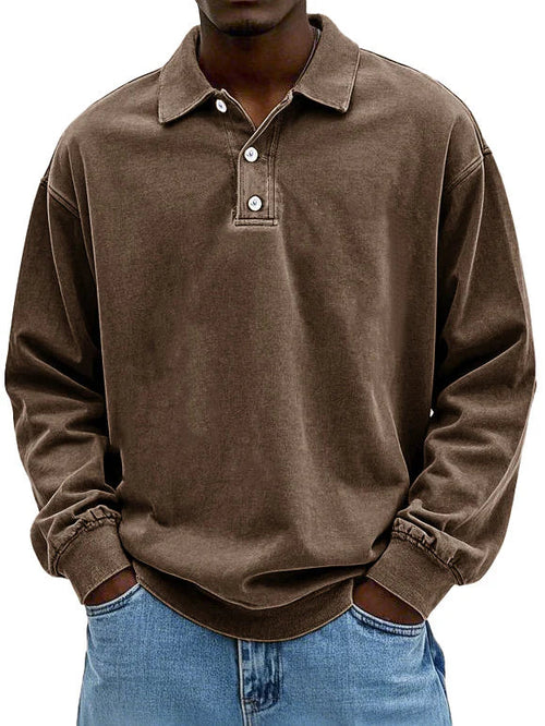 Gewaschenes Langarm-Poloshirt für Herren