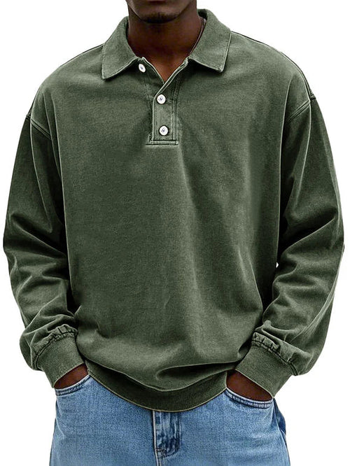 Gewaschenes Langarm-Poloshirt für Herren