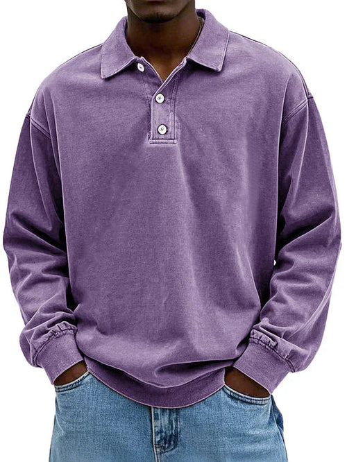Gewaschenes Langarm-Poloshirt für Herren