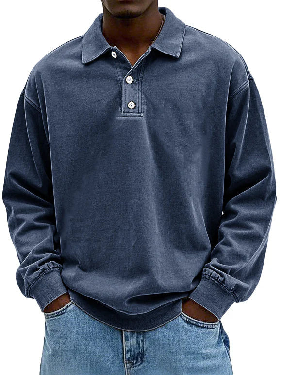 Gewaschenes Langarm-Poloshirt für Herren
