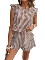 Bedrucktes Damen-Zweiteiler-Set mit Rundhalsausschnitt und Shorts für stylische und mühelose Sommermode