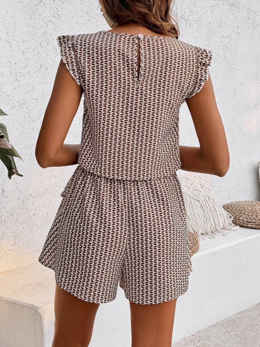 Bedrucktes Damen-Zweiteiler-Set mit Rundhalsausschnitt und Shorts für stylische und mühelose Sommermode