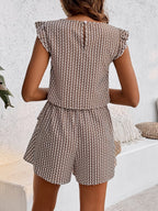 Bedrucktes Damen-Zweiteiler-Set mit Rundhalsausschnitt und Shorts für stylische und mühelose Sommermode