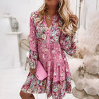 Damen Boho Blumen-Midikleid mit gestufter, lockerer Silhouette