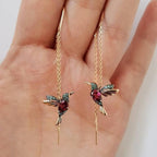 Boucles d’oreilles pendantes pour femme avec colibri en cristal et fil