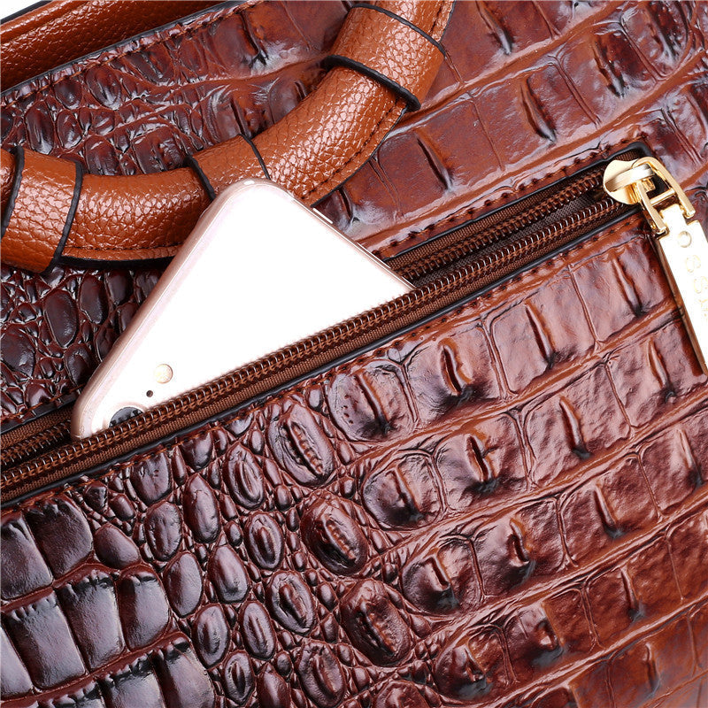 Strukturierte Damenhandtasche mit Krokodilprägung