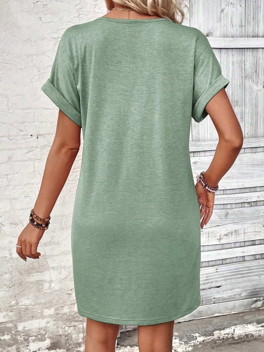 Damen Viertelknopf V-Ausschnitt Kleid mit kurzen Ärmeln für bequemen und mühelosen Alltag