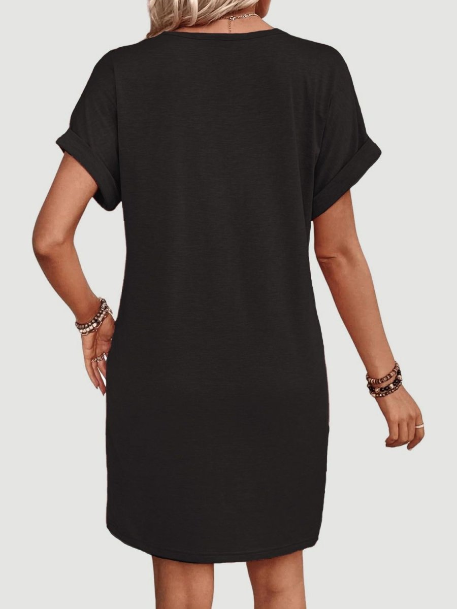 Damen Viertelknopf V-Ausschnitt Kleid mit kurzen Ärmeln für bequemen und mühelosen Alltag