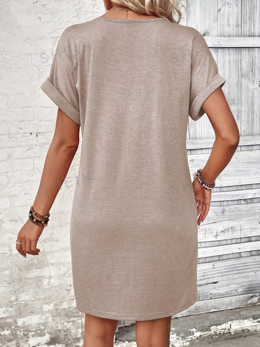 Damen Viertelknopf V-Ausschnitt Kleid mit kurzen Ärmeln für bequemen und mühelosen Alltag